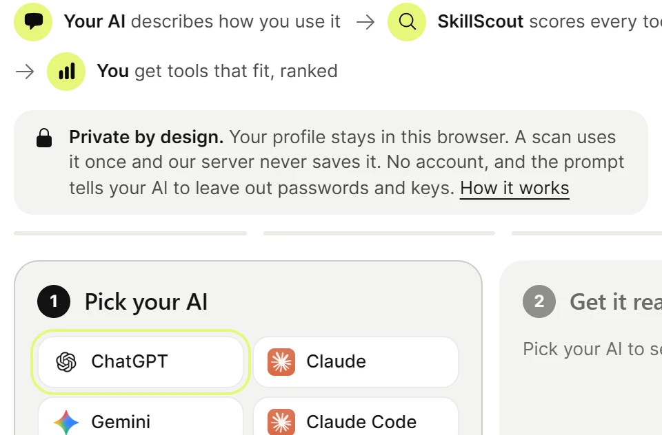 Fix: Private by design. Your profile stays in this browser. A scan uses it once and our server never saves it.